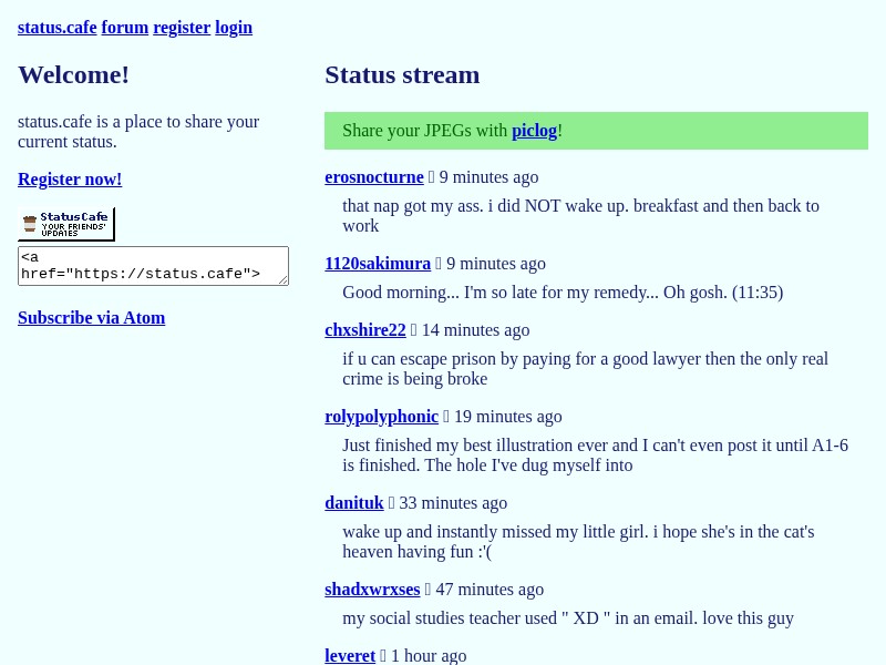 screenshot of Status Cafe