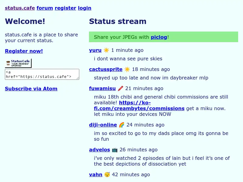 screenshot of Status Cafe