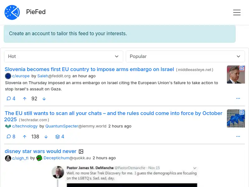 screenshot of PieFed