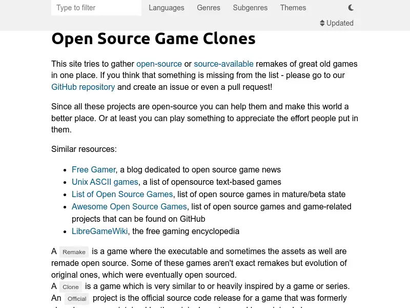 screenshot of osgameclones.com