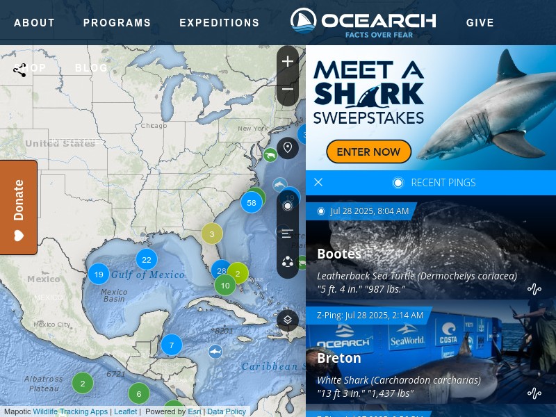 screenshot of www.ocearch.org/tracker
