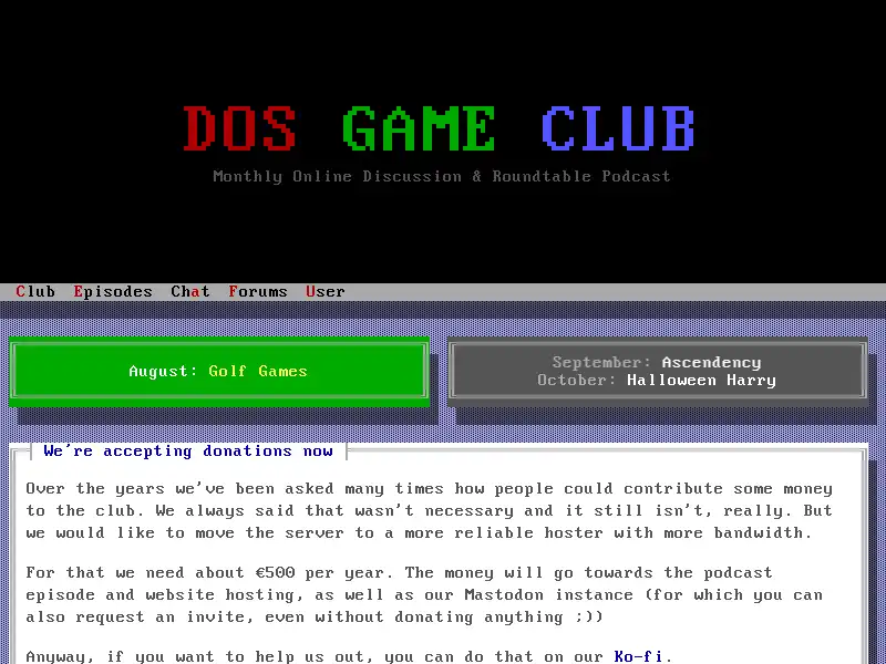 screenshot of DOS Game Club