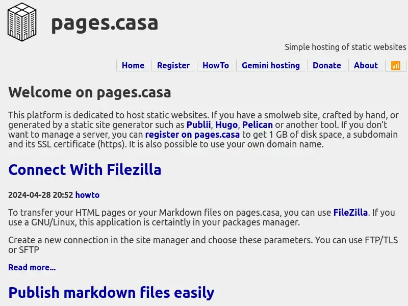 screenshot of pages.casa