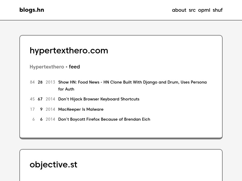 screenshot of blogs.hn
