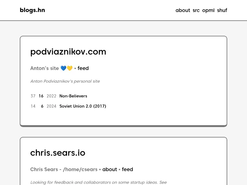 screenshot of blogs.hn