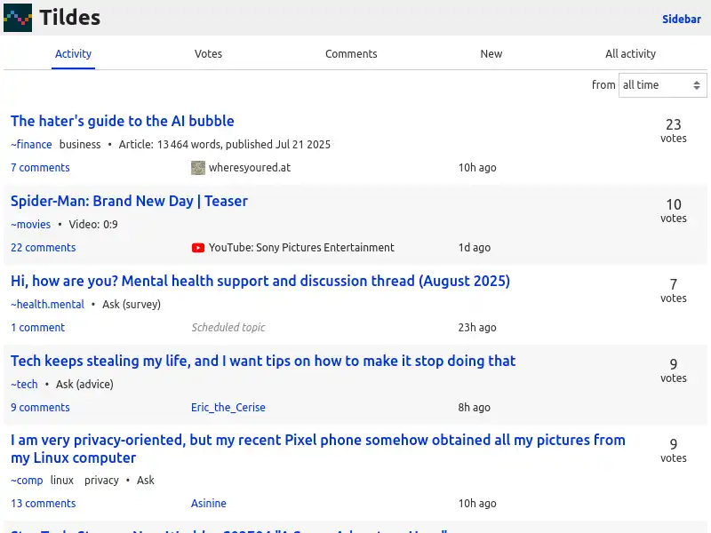 screenshot of Tildes