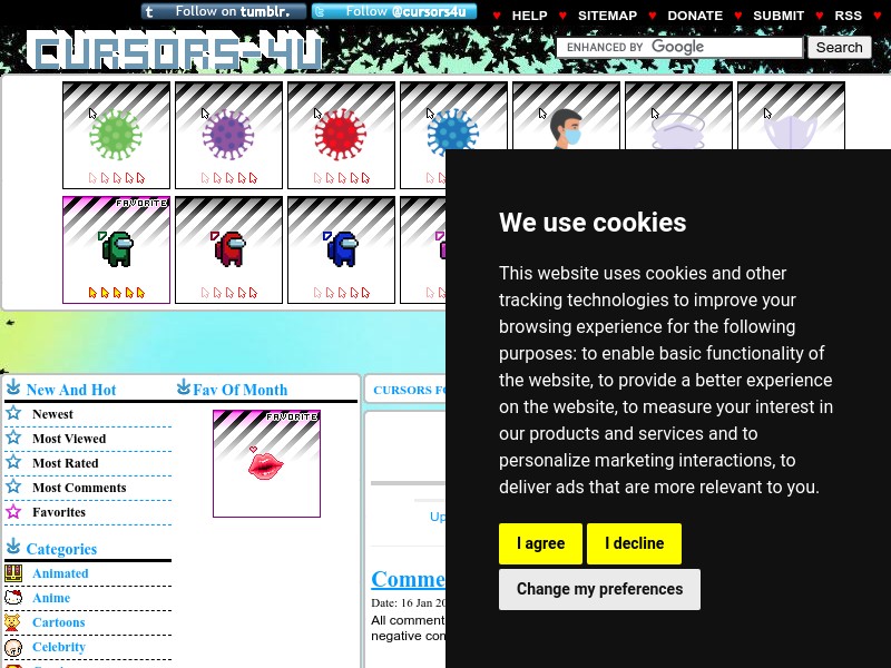 screenshot of www.cursors-4u.com