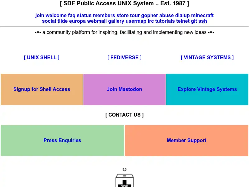 screenshot of SDF Public Access UNIX System