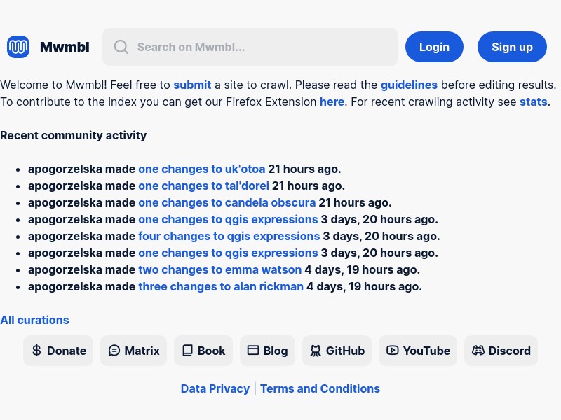 screenshot of Mwmbl