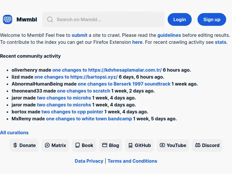 screenshot of Mwmbl