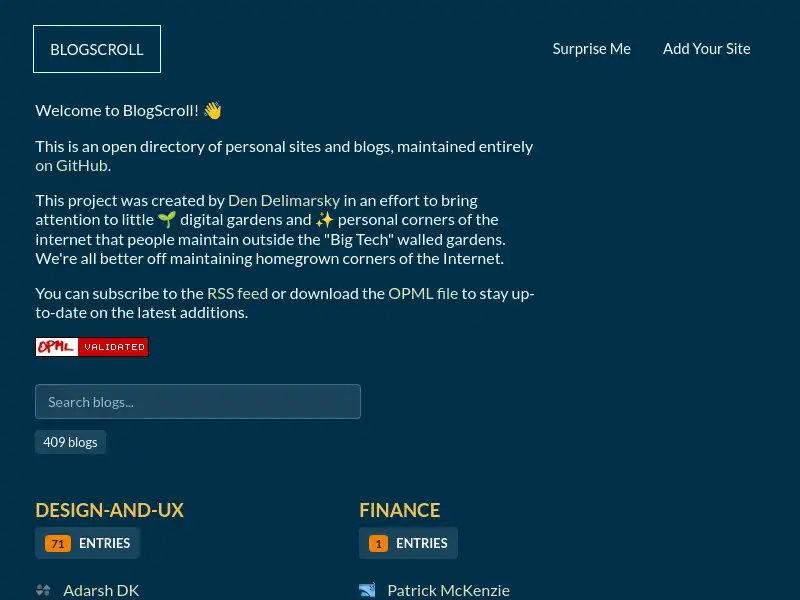 screenshot of BlogScroll