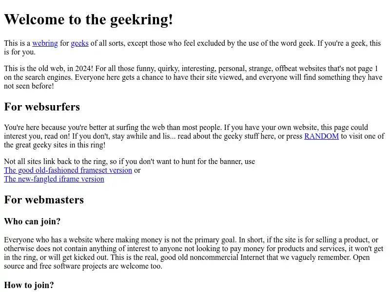 screenshot of geekring.net