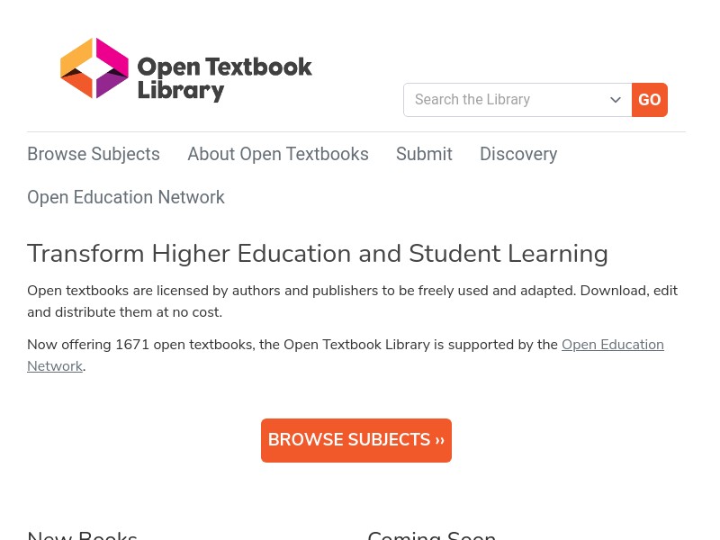screenshot of Open Textbook Library