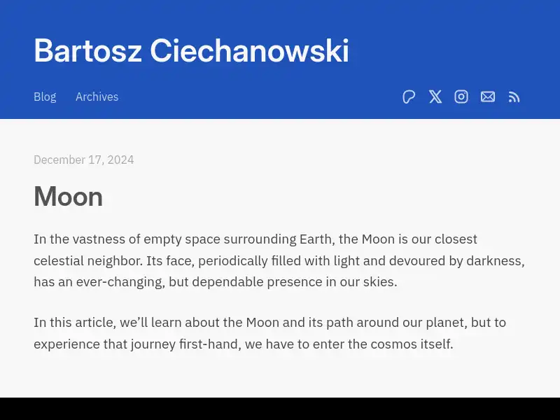screenshot of Moon – Bartosz Ciechanowski
