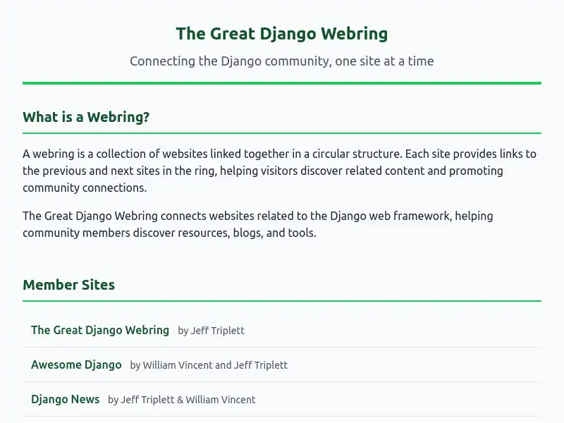 screenshot of The Great Django Webring