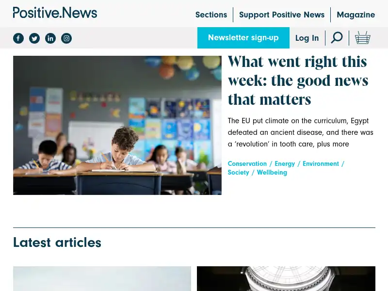 screenshot of Positive News