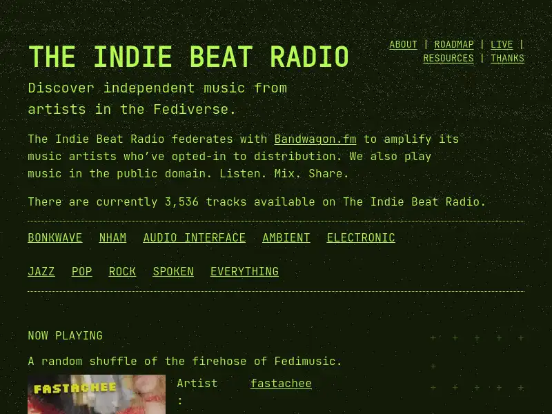 screenshot of The Indie Beat Radio
