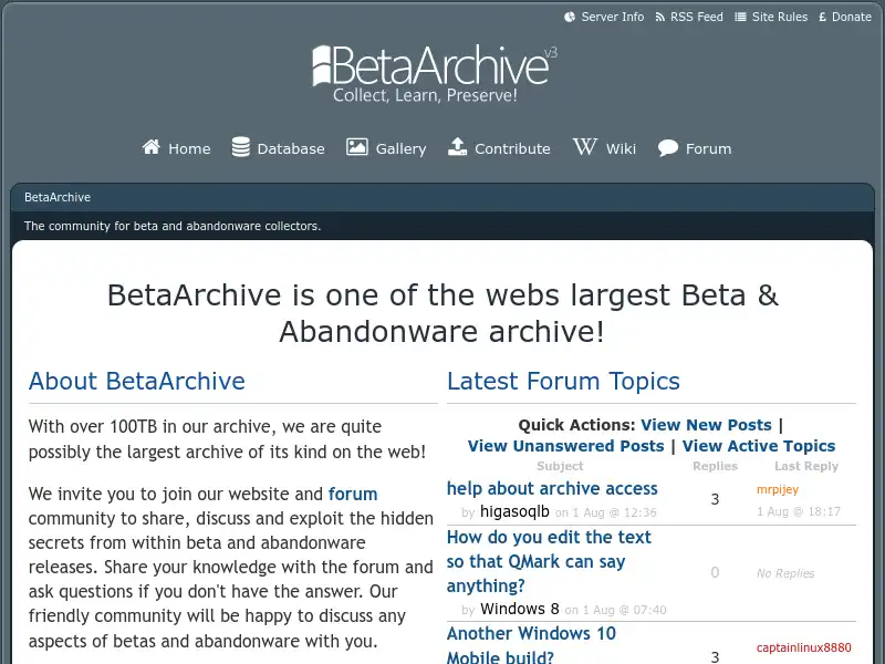 screenshot of BetaArchive