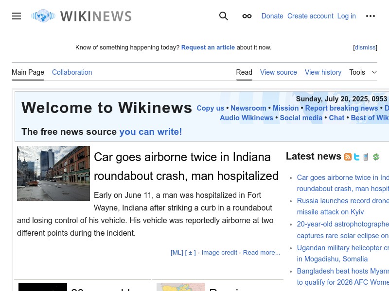 screenshot of Wikinews
