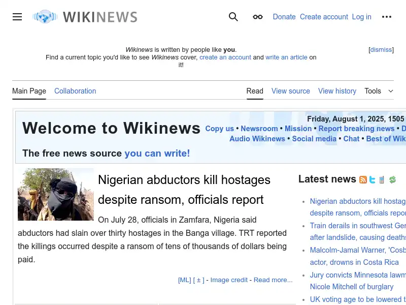 screenshot of Wikinews