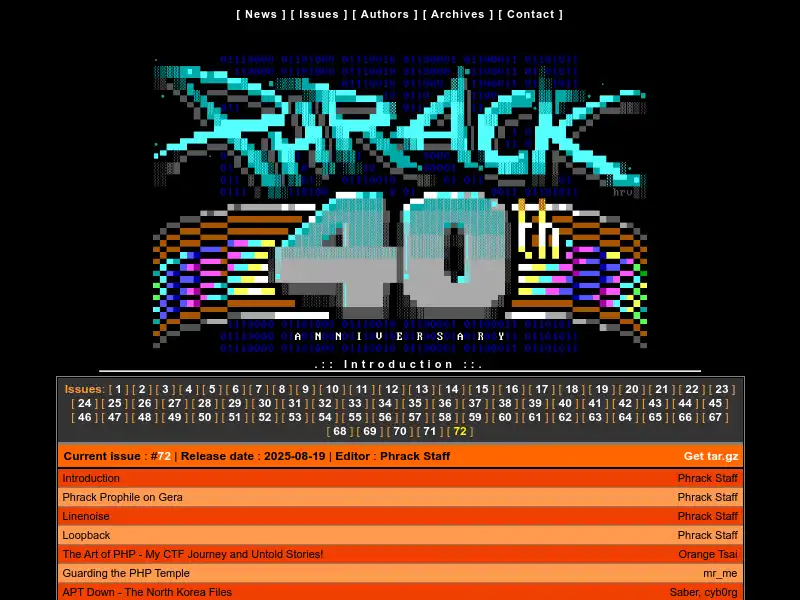 screenshot of .:: Phrack Magazine ::.