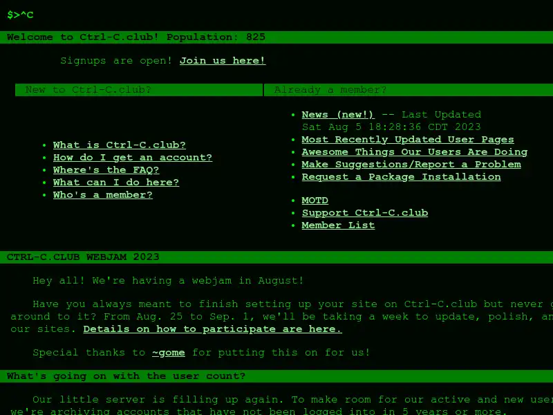 screenshot of Ctrl-C.club!