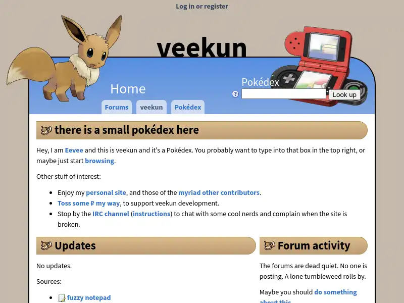 screenshot of veekun.com