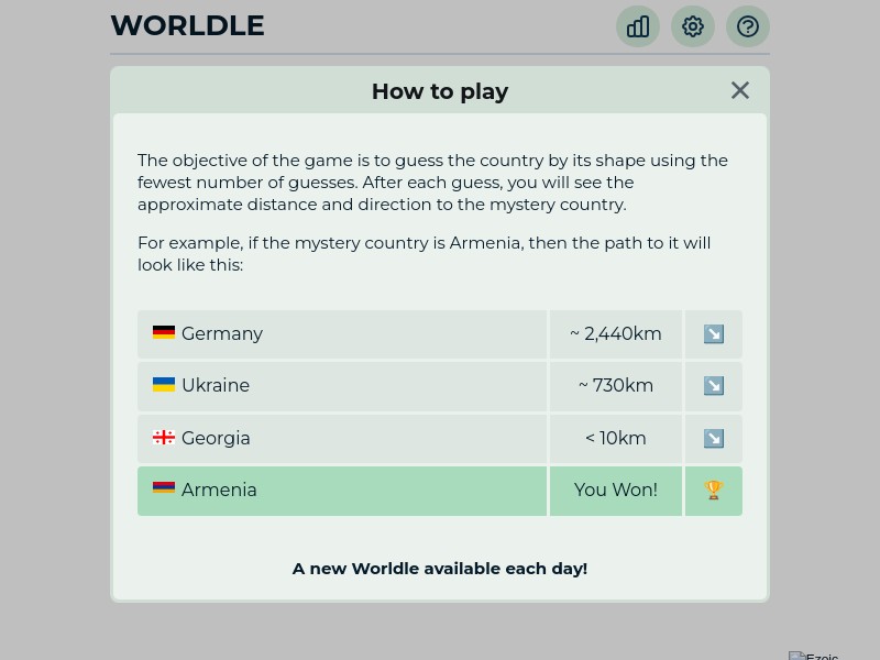 screenshot of Worldle Game