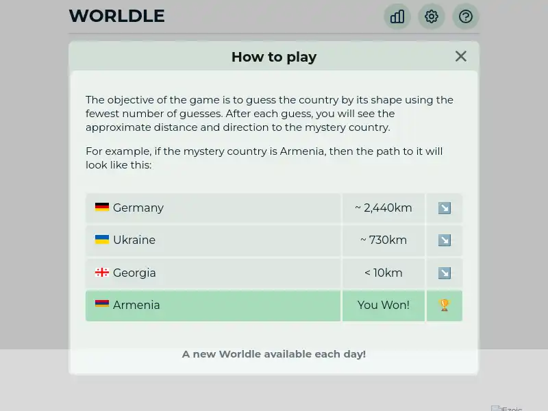 screenshot of Worldle Game