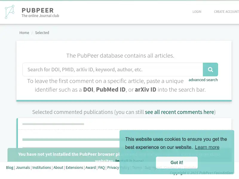screenshot of pubpeer.com