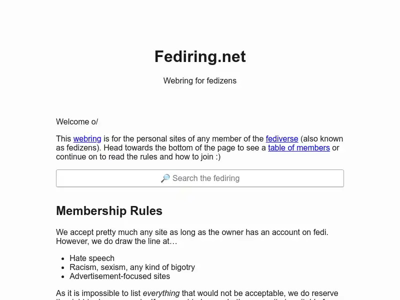 screenshot of Fediring.net