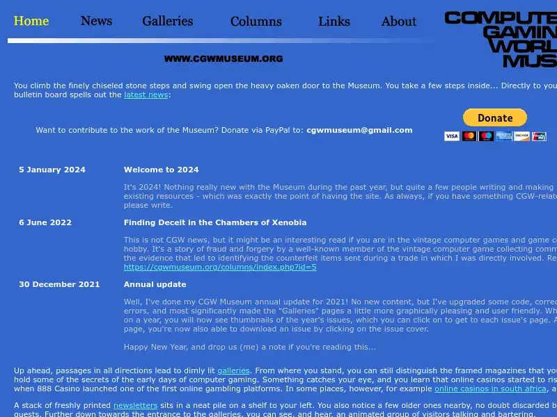 screenshot of CGW Museum