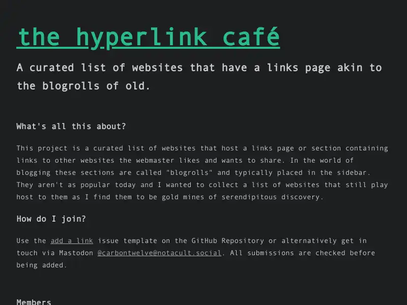 screenshot of Hyperlink Cafe