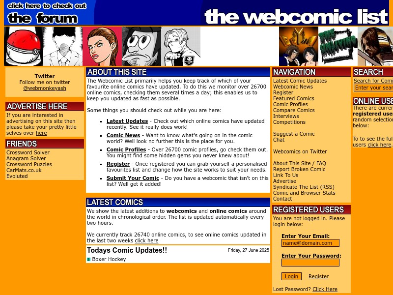 screenshot of The Webcomic List
