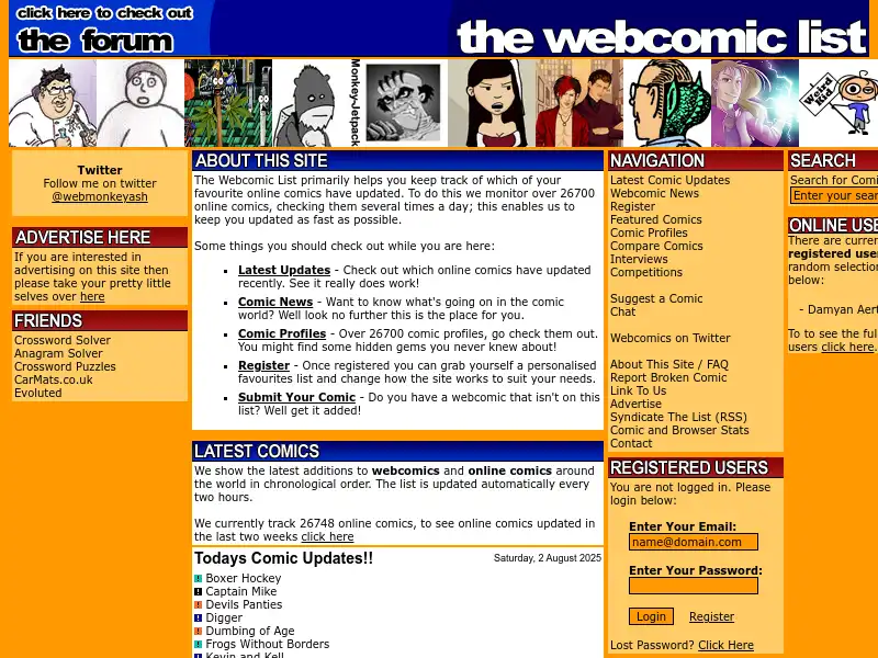 screenshot of The Webcomic List