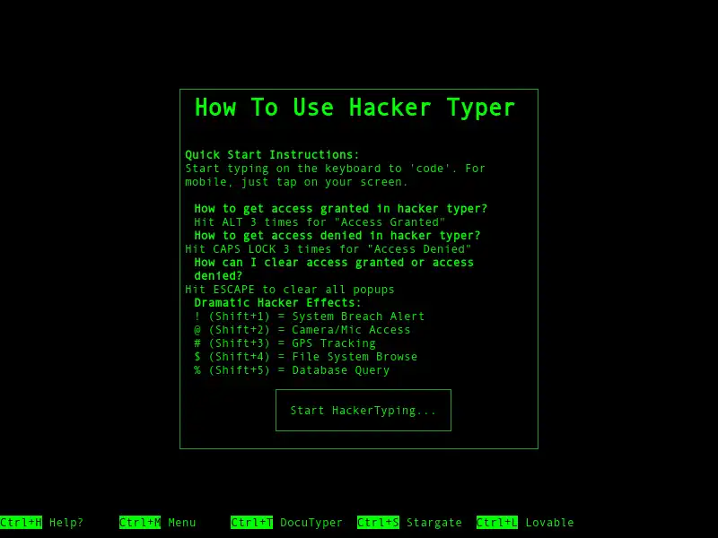 screenshot of hackertyper.com