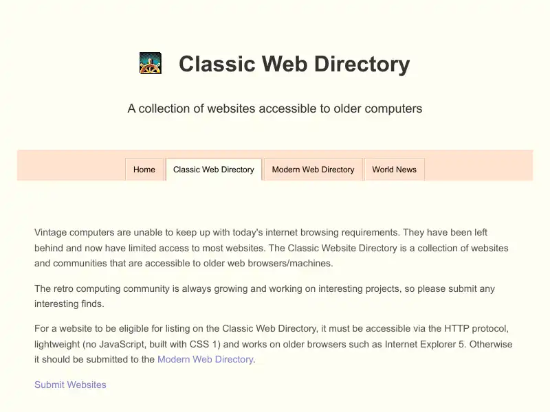 screenshot of Classic Website Directory