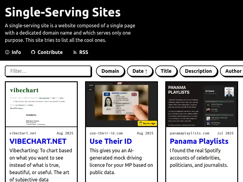 screenshot of Single-Serving Sites