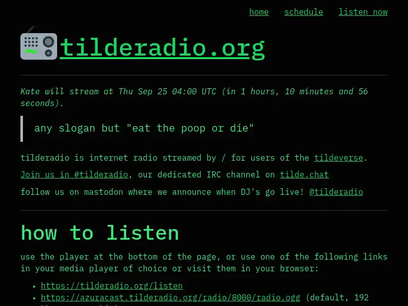 screenshot of tilderadio