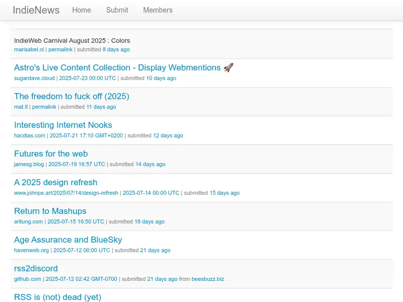 screenshot of IndieNews