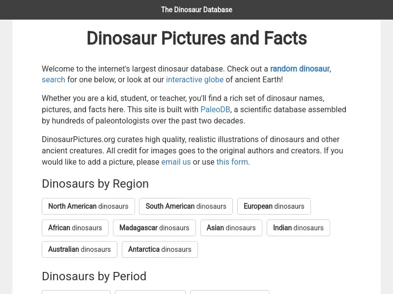 screenshot of Dinosaur Images & Facts