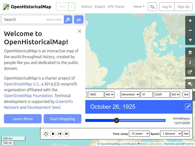 screenshot of OpenHistoricalMap