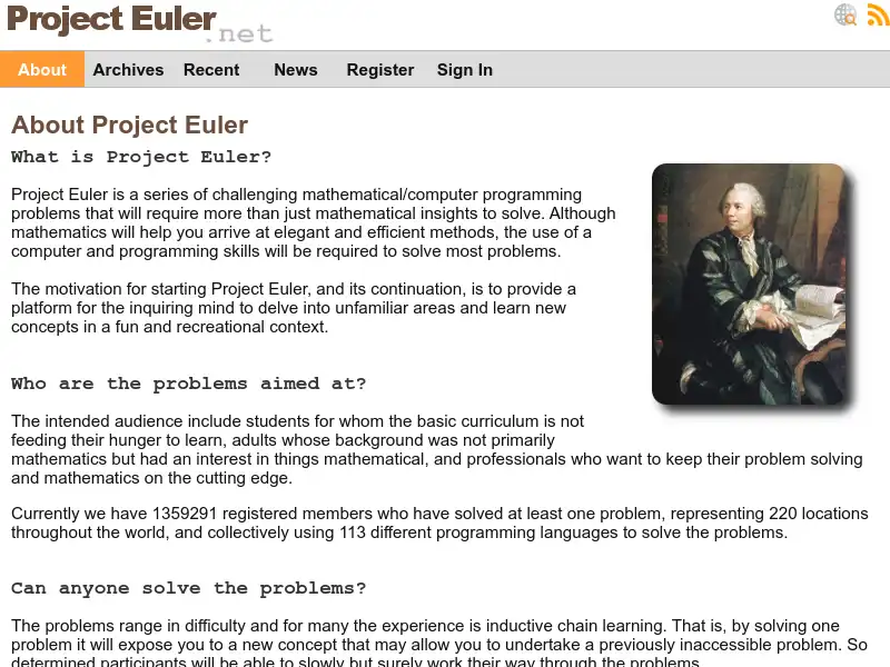 screenshot of Project Euler