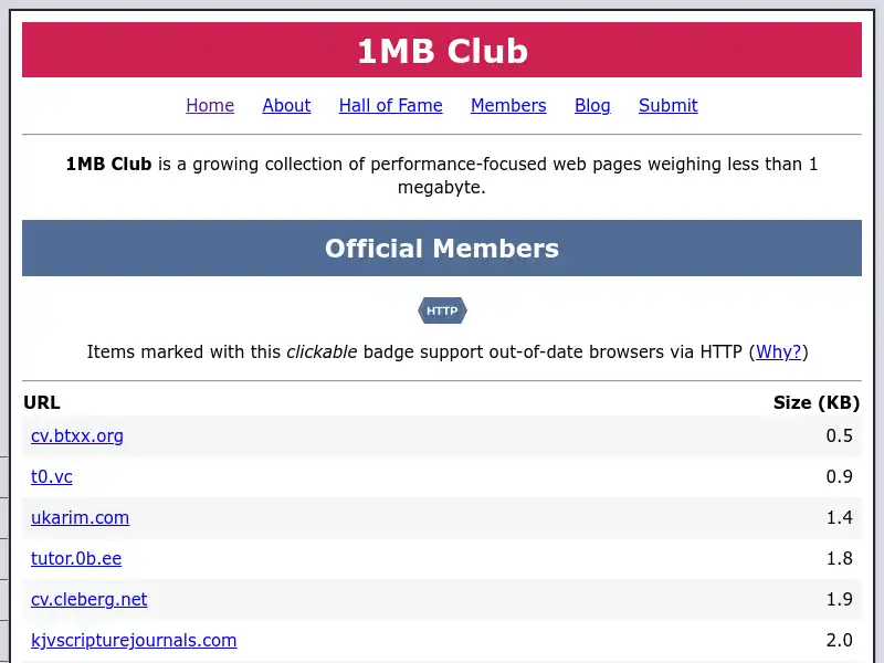 screenshot of 1MB Club