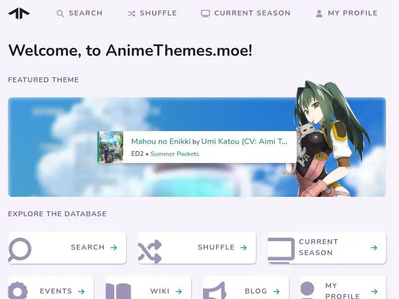 screenshot of animethemes.moe