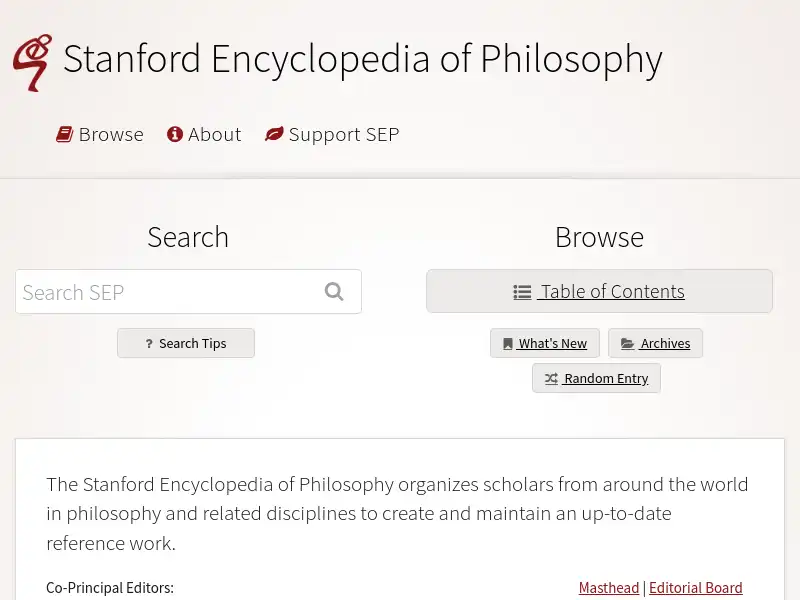 screenshot of Stanford Encyclopedia of Philosophy