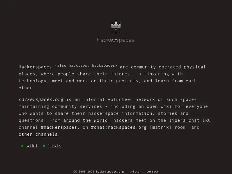 screenshot of hackerspaces.org