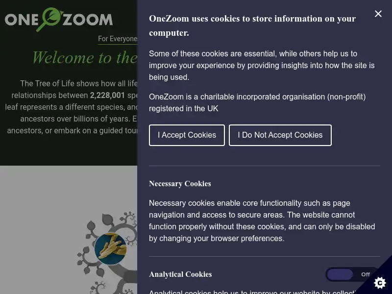 screenshot of OneZoom Tree of Life Explorer