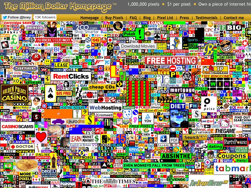 screenshot of The Million Dollar Homepage