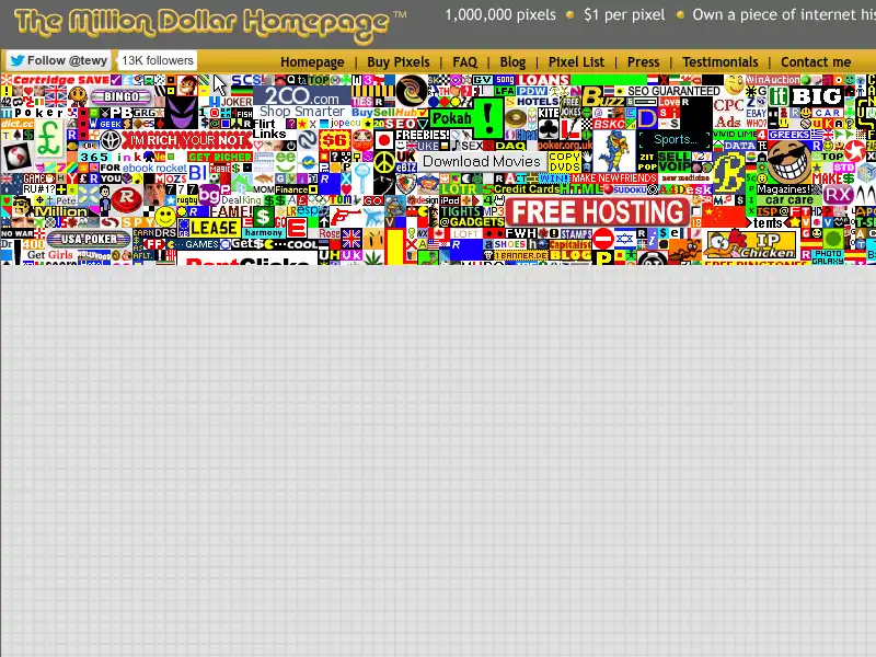 screenshot of The Million Dollar Homepage